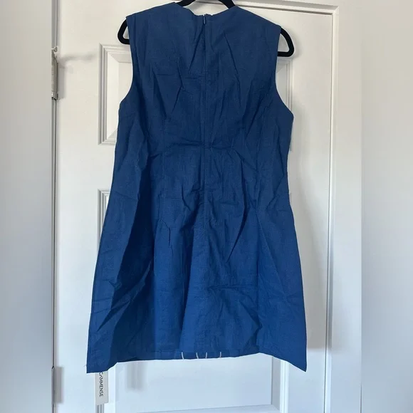 Commense Cotton Linen Blue Sleeveless Cut Out Dress - Picture 4 of 6